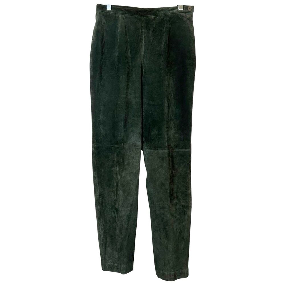 VTG Womens Genuine Leather pants Green Suede Tapered Leg Sz 6 Y2K